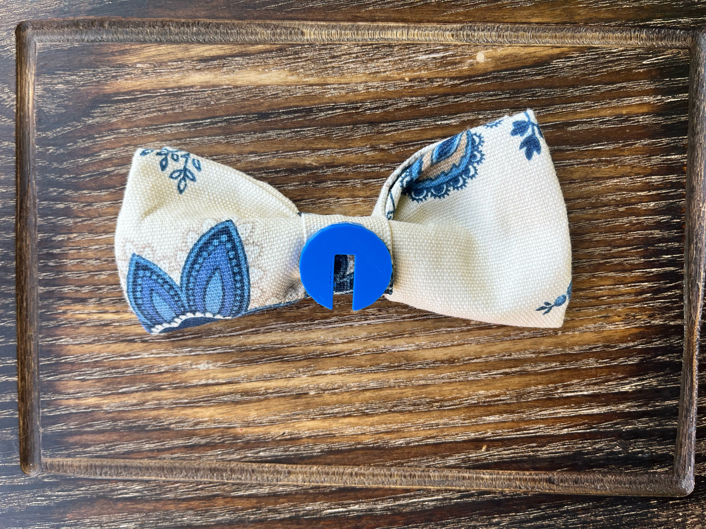 Blue Floral Slide On Bow Tie